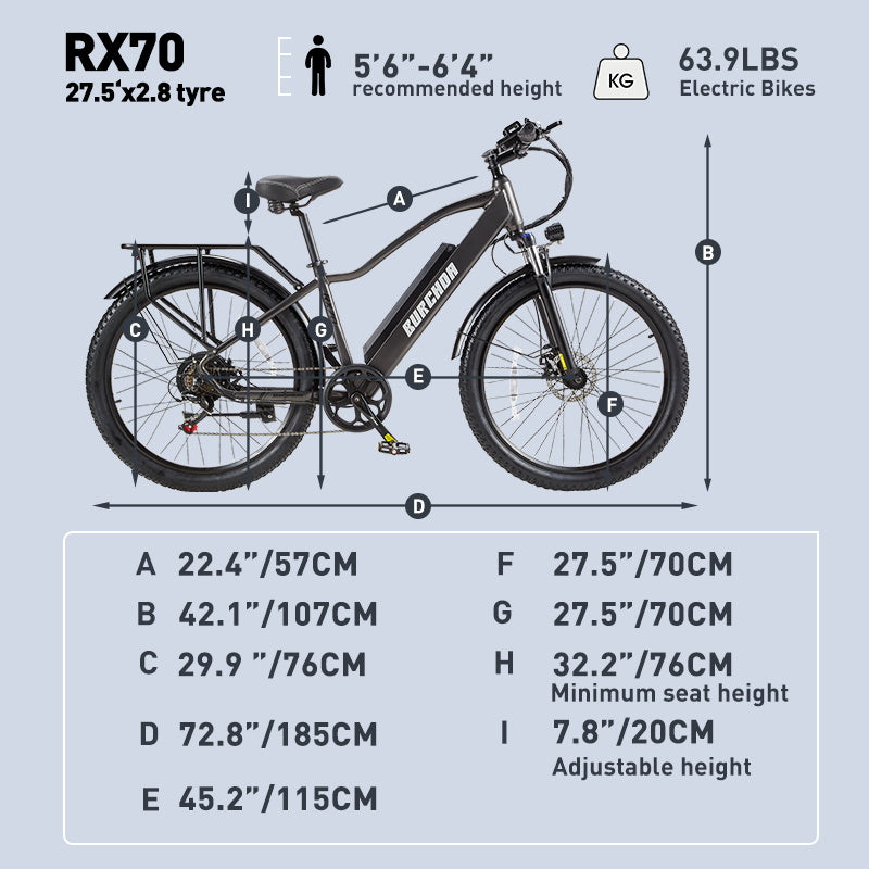 BURCHDA RX70-27.5 Inch Mountain E-bike 2.8 Tires